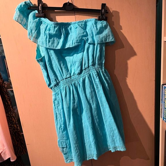 2b Bebe One-shoulder Turquoise Dress Size M Medium - Picture 3 of 7